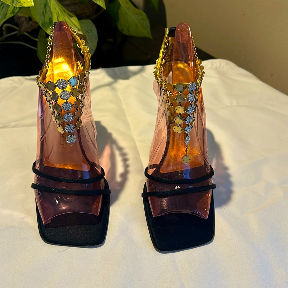 VINTAGE Giuseppe Zanotti Gold Coin Square Toe Stilletto